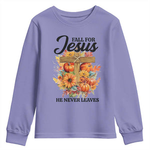 Funny Christian Youth Sweatshirt Fall For Jesus He Never Leaves Thanksgiving TS11 Violet Print Your Wear