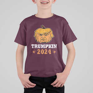 Funny Trump Halloween T Shirt For Kid Trumpkin 2024 Vintage Pumpkin Spider TS11 Maroon Print Your Wear