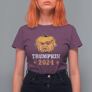 Funny Trump Halloween T Shirt For Women Trumpkin 2024 Vintage Pumpkin Spider TS11 Maroon Print Your Wear