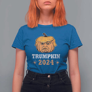 Funny Trump Halloween T Shirt For Women Trumpkin 2024 Vintage Pumpkin Spider TS11 Royal Blue Print Your Wear
