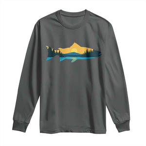 Trout Fly Fishing Outdoor Forest Mountain Nature Wildlife Fisherman Long Sleeve Shirt TS11 Dark Heather Print Your Wear