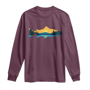 Trout Fly Fishing Outdoor Forest Mountain Nature Wildlife Fisherman Long Sleeve Shirt TS11 Maroon Print Your Wear
