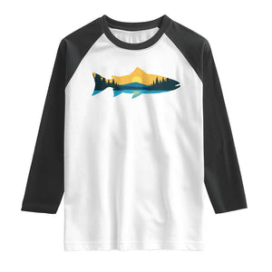 Trout Fly Fishing Outdoor Forest Mountain Nature Wildlife Fisherman Raglan Shirt TS11 White Black Print Your Wear