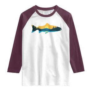 Trout Fly Fishing Outdoor Forest Mountain Nature Wildlife Fisherman Raglan Shirt TS11 White Maroon Print Your Wear