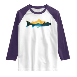 Trout Fly Fishing Outdoor Forest Mountain Nature Wildlife Fisherman Raglan Shirt TS11 White Purple Print Your Wear