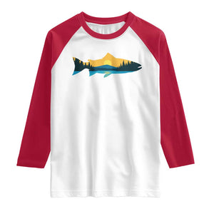 Trout Fly Fishing Outdoor Forest Mountain Nature Wildlife Fisherman Raglan Shirt TS11 White Red Print Your Wear