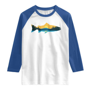 Trout Fly Fishing Outdoor Forest Mountain Nature Wildlife Fisherman Raglan Shirt TS11 White Royal Print Your Wear