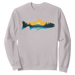 Trout Fly Fishing Outdoor Forest Mountain Nature Wildlife Fisherman Sweatshirt TS11 Ice Gray Print Your Wear