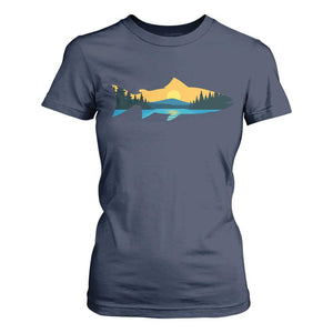 Trout Fly Fishing Outdoor Forest Mountain Nature Wildlife Fisherman T Shirt For Women TS11 Navy Print Your Wear