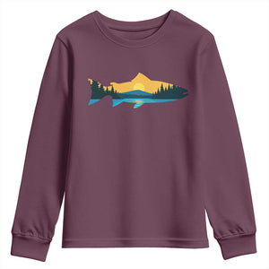 Trout Fly Fishing Outdoor Forest Mountain Nature Wildlife Fisherman Youth Sweatshirt TS11 Maroon Print Your Wear