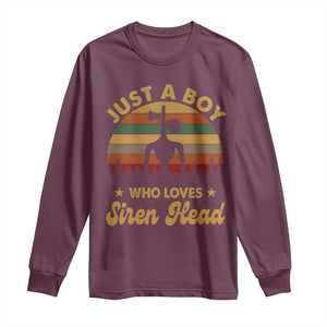 Funny Just A Boy Who Loves Siren Head Long Sleeve Shirt Supernatural Cryptid Retro Monster TS11 Maroon Print Your Wear