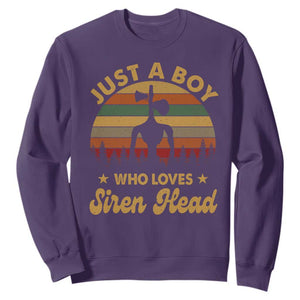 Funny Just A Boy Who Loves Siren Head Sweatshirt Supernatural Cryptid Retro Monster TS11 Purple Print Your Wear
