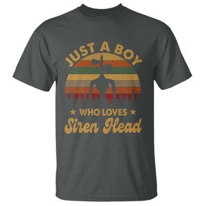 Funny Just A Boy Who Loves Siren Head T Shirt Supernatural Cryptid Retro Monster TS11 Dark Heather Print Your Wear