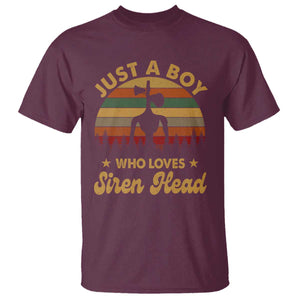 Funny Just A Boy Who Loves Siren Head T Shirt Supernatural Cryptid Retro Monster TS11 Maroon Print Your Wear
