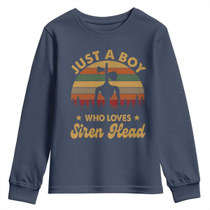 Funny Just A Boy Who Loves Siren Head Youth Sweatshirt Supernatural Cryptid Retro Monster TS11 Navy Print Your Wear