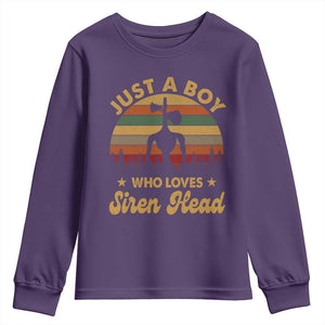 Funny Just A Boy Who Loves Siren Head Youth Sweatshirt Supernatural Cryptid Retro Monster TS11 Purple Print Your Wear