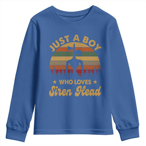 Funny Just A Boy Who Loves Siren Head Youth Sweatshirt Supernatural Cryptid Retro Monster TS11 Royal Blue Print Your Wear