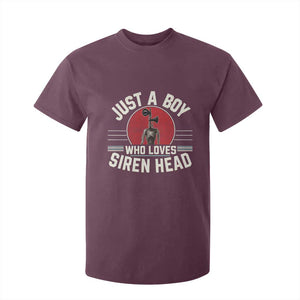 Funny Just A Boy Who Loves Siren Head T Shirt For Kid Supernatural Cryptid Monster TS11 Maroon Print Your Wear