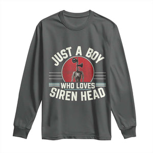 Funny Just A Boy Who Loves Siren Head Long Sleeve Shirt Supernatural Cryptid Monster TS11 Dark Heather Print Your Wear