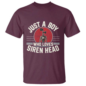 Funny Just A Boy Who Loves Siren Head T Shirt Supernatural Cryptid Monster TS11 Maroon Print Your Wear