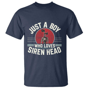 Funny Just A Boy Who Loves Siren Head T Shirt Supernatural Cryptid Monster TS11 Navy Print Your Wear