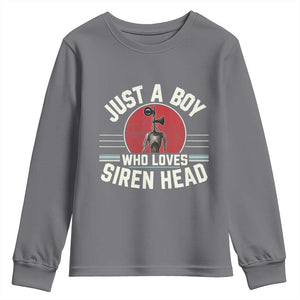 Funny Just A Boy Who Loves Siren Head Youth Sweatshirt Supernatural Cryptid Monster TS11 Charcoal Print Your Wear