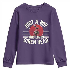 Funny Just A Boy Who Loves Siren Head Youth Sweatshirt Supernatural Cryptid Monster TS11 Purple Print Your Wear