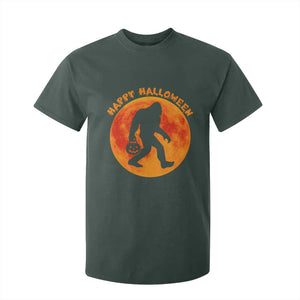 Funny Halloween Bigfoot T Shirt For Kid Sasquatch Full Moon Jack O Lantern TS11 Dark Forest Green Print Your Wear