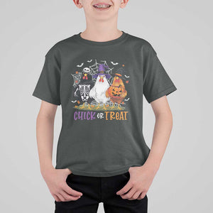 Funny Halloween T Shirt For Kid Chick Or Treat Chicken Farm Witches Skeleton TS11 Dark Heather Print Your Wear