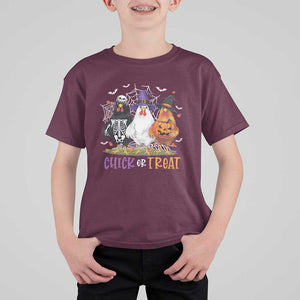 Funny Halloween T Shirt For Kid Chick Or Treat Chicken Farm Witches Skeleton TS11 Maroon Print Your Wear