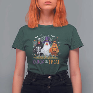 Funny Halloween T Shirt For Women Chick Or Treat Chicken Farm Witches Skeleton TS11 Dark Forest Green Print Your Wear