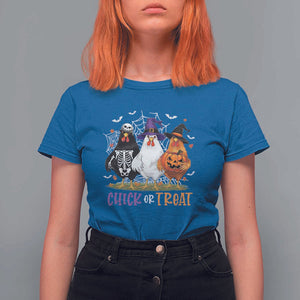 Funny Halloween T Shirt For Women Chick Or Treat Chicken Farm Witches Skeleton TS11 Royal Blue Print Your Wear