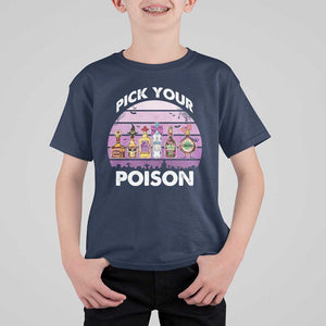 Funny Halloween T Shirt For Kid Pick Your Poison Wine Bottles Witch TS11 Navy Print Your Wear