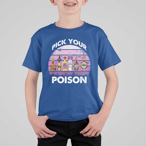 Funny Halloween T Shirt For Kid Pick Your Poison Wine Bottles Witch TS11 Royal Blue Print Your Wear