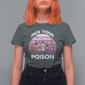 Funny Halloween T Shirt For Women Pick Your Poison Wine Bottles Witch TS11 Dark Heather Print Your Wear