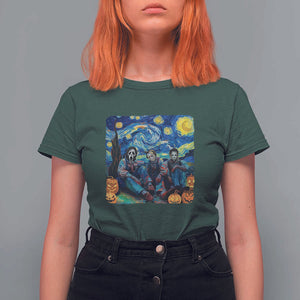 Halloween T Shirt For Women Scary Murderers Starry Night Pumpkin Vincent Van Gogh TS11 Dark Forest Green Print Your Wear