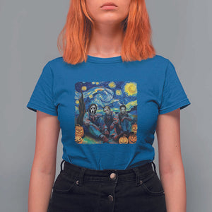 Halloween T Shirt For Women Scary Murderers Starry Night Pumpkin Vincent Van Gogh TS11 Royal Blue Print Your Wear