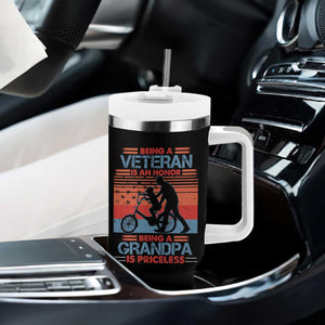 Veteran Grandpa Tumbler With Handle Being A Veteran Is An Honor Being A Grandpa Is Priceless TS11 Print Your Wear
