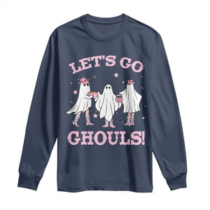 Funny Halloween Long Sleeve Shirt Let's Go Ghouls Cowgirl Western Ghost TS11 Navy Print Your Wear