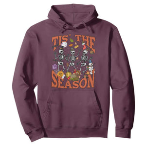 Funny HalloThankMas Hoodie Tis The Season Halloween Thanksgiving Christmas Skeleton TS11 Maroon Print Your Wear