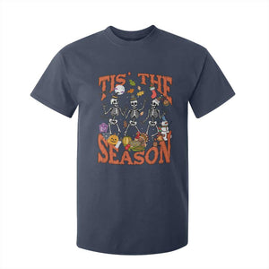 Funny HalloThankMas T Shirt For Kid Tis The Season Halloween Thanksgiving Christmas Skeleton TS11 Navy Print Your Wear