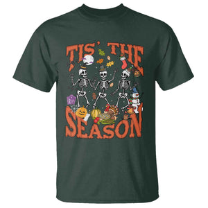 Funny HalloThankMas T Shirt Tis The Season Halloween Thanksgiving Christmas Skeleton TS11 Dark Forest Green Print Your Wear