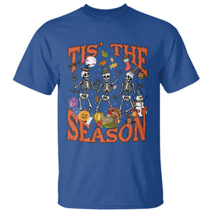 Funny HalloThankMas T Shirt Tis The Season Halloween Thanksgiving Christmas Skeleton TS11 Royal Blue Print Your Wear