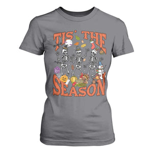 Funny HalloThankMas T Shirt For Women Tis The Season Halloween Thanksgiving Christmas Skeleton TS11 Charcoal Print Your Wear