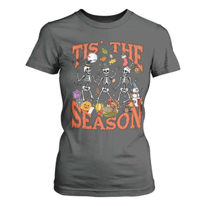 Funny HalloThankMas T Shirt For Women Tis The Season Halloween Thanksgiving Christmas Skeleton TS11 Dark Heather Print Your Wear