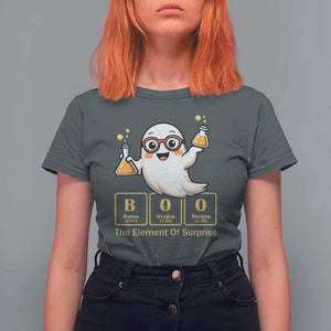 Halloween Chemistry T Shirt For Women Boo The Element Of Surprise Ghost Nerd TS11 Dark Heather Print Your Wear