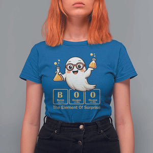 Halloween Chemistry T Shirt For Women Boo The Element Of Surprise Ghost Nerd TS11 Royal Blue Print Your Wear