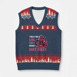 Yes I'm A Girl Yes I Ride Dirt Bikes V-Neck Knit Sweater Vest Motocross Biker TS11 Navy Red Print Your Wear