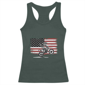 Dirt Bike Woman Rider Racerback Tank Top American Flag Motocross Biker TS11 Dark Forest Green Print Your Wear