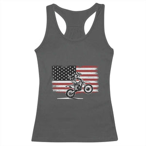 Dirt Bike Woman Rider Racerback Tank Top American Flag Motocross Biker TS11 Dark Heather Print Your Wear